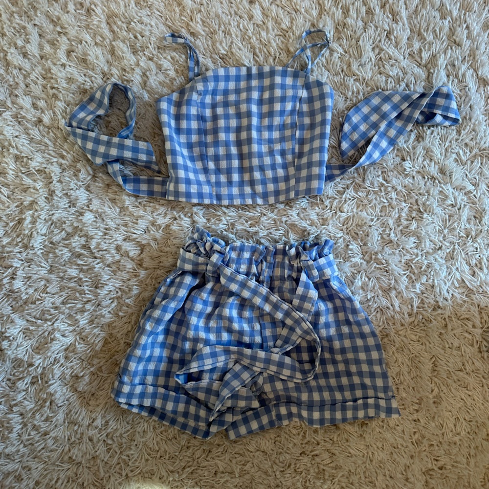 Zaful blue and white checkered two piece